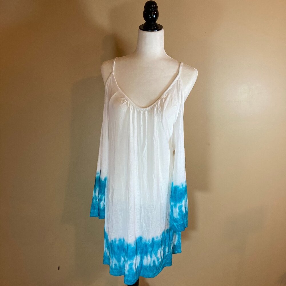 #76 NWOT Venus White Blue Tie Dye Summer Dress, Size Large